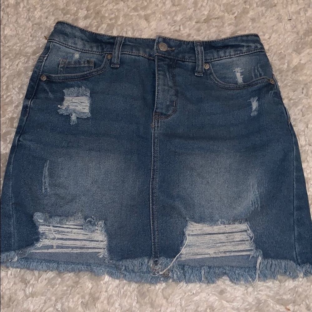 Distressed denim skirt